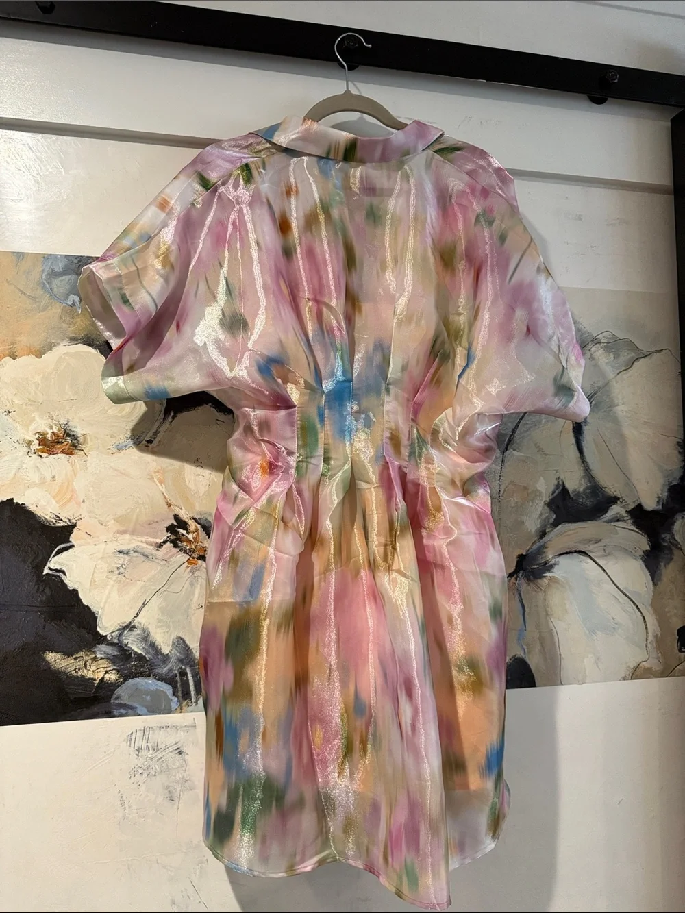 Anthropologie Pastel Watercolor Button-Down Dress in Pink, Blue, Green, Gold - Picture 3 of 6